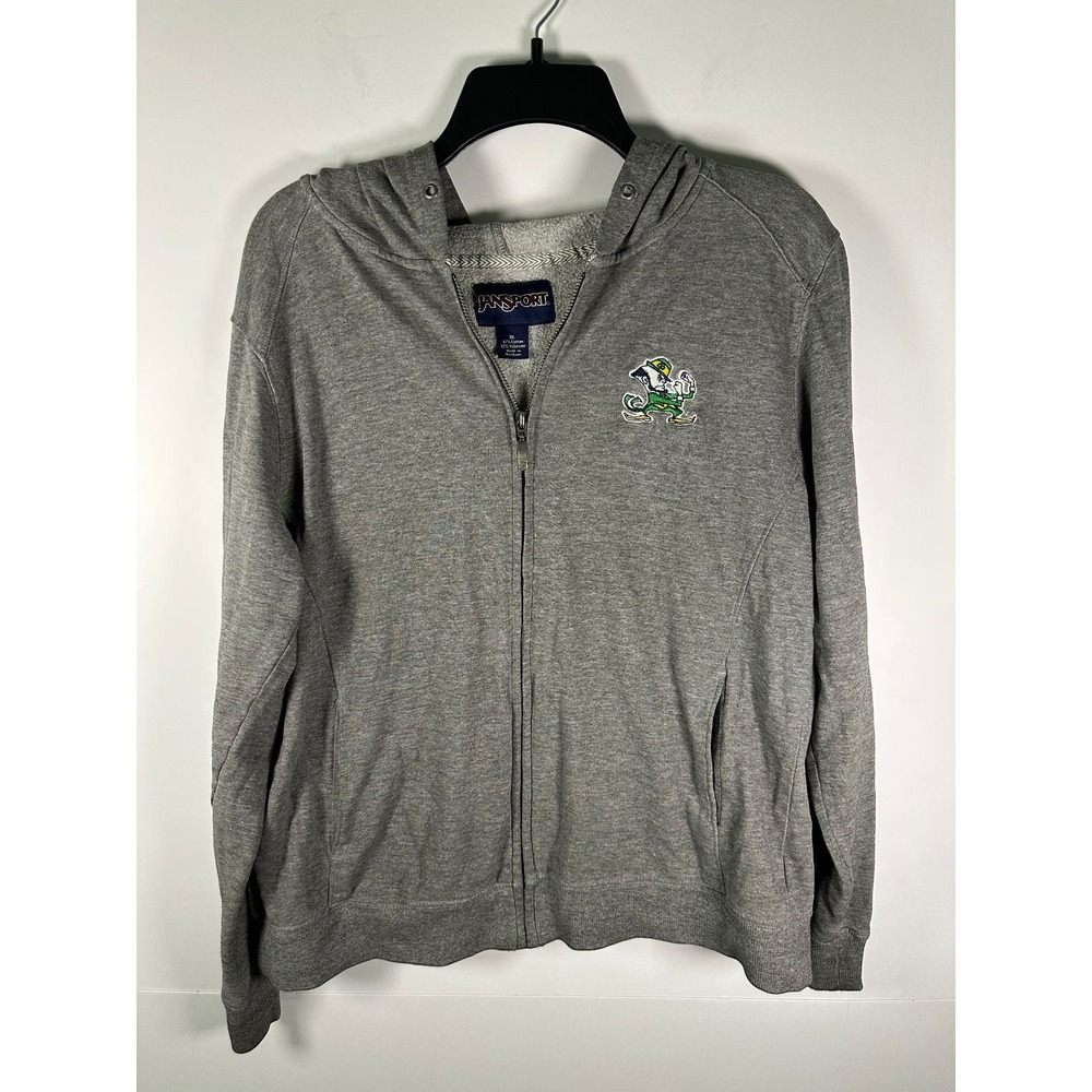 JanSport Hoodie Mens XL Gray Full Zip Lightweight Notre Dame Leprechaun Logo